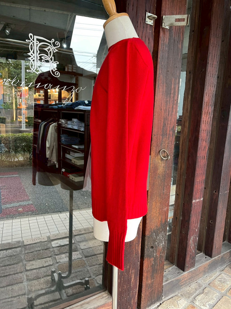 ドルモア　ラムウール　ミドルゲージ　クルーネックニット　RED